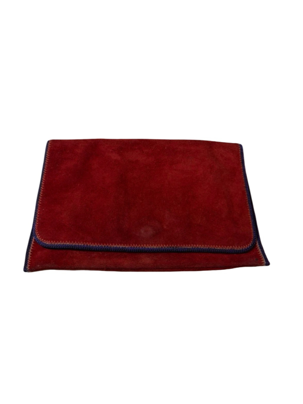Vintage Ruza Red Suede Envelope Clutch Purple Trim Boho Handbag